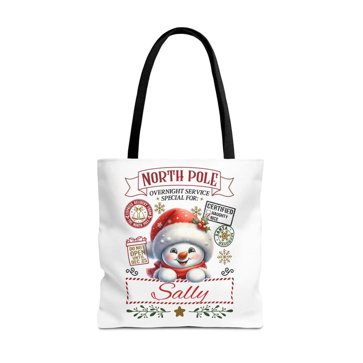 Personalized North Pole Tote Bag, Holiday Gift, Christmas Shopping Bag, Snowman Design, Festive Reusable Shopper The Aurora Touch