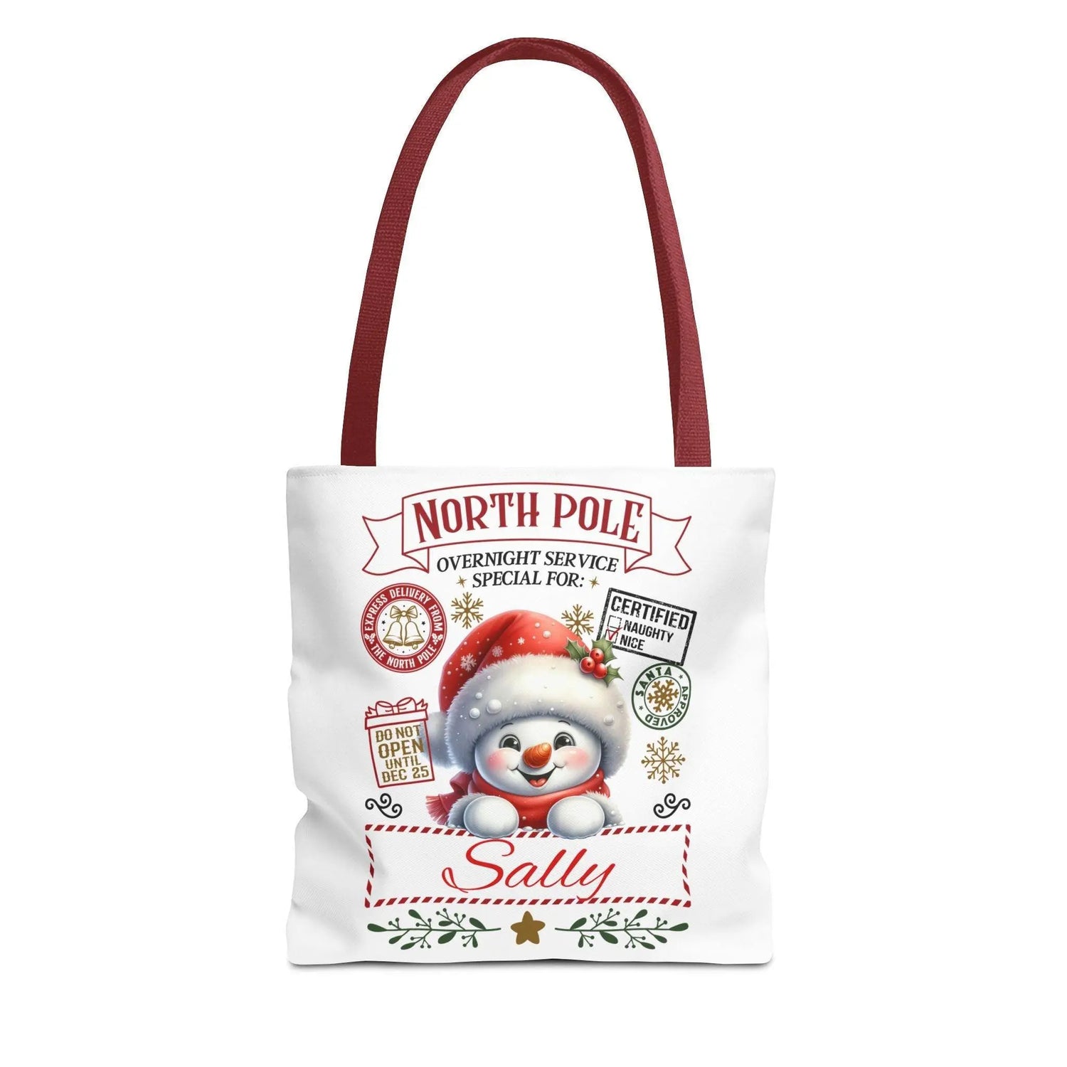 Personalized North Pole Tote Bag, Holiday Gift, Christmas Shopping Bag, Snowman Design, Festive Reusable Shopper The Aurora Touch