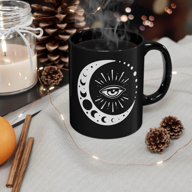 Celestial Black Mug - Eye and Moon Coffee Mug, Astrological Mystical Art, Magical Gift, Celestial Design Drinking Mug, Celestial Mug The Aurora Touch