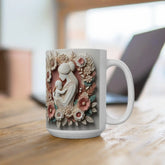 Ceramic Mug 15oz, Madonna and Child beautiful pastel floral mother baby coffee tea decorative baby shower gift The Aurora Touch