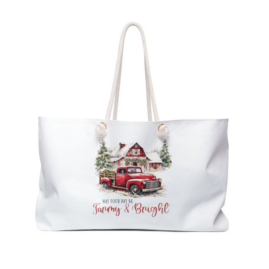 Weekender Bag, Holiday Weekend Bag, Carry On Travel Bag, Oversized Xmas Tote, Personal Item Bag, large White Tote, Xmas Novelty Tote