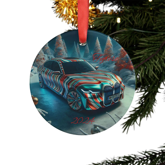 Colorful Car Acrylic Ornament with Ribbon, Festive BMW Christmas Decor, Holiday Gift, Unique Tree Decoration, 2024 Keepsake The Aurora Touch