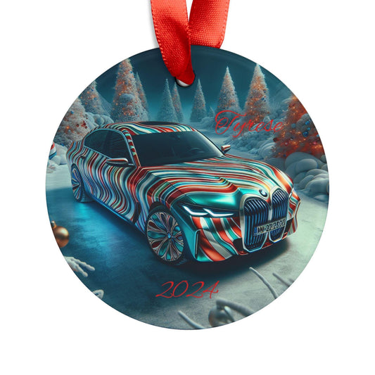 Colorful Car Acrylic Ornament with Ribbon, Festive BMW Christmas Decor, Holiday Gift, Unique Tree Decoration, 2024 Keepsake
