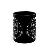 Black Mug (11oz, 15oz), Black Cat Moon Phase Mug, Astrology designed Coffee Mug , Multisize Moon tea cup, spellbound cat mug