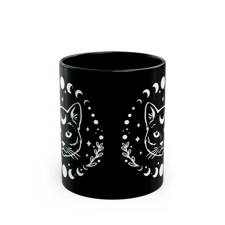 Black Mug (11oz, 15oz), Black Cat Moon Phase Mug, Astrology designed Coffee Mug , Multisize Moon tea cup, spellbound cat mug
