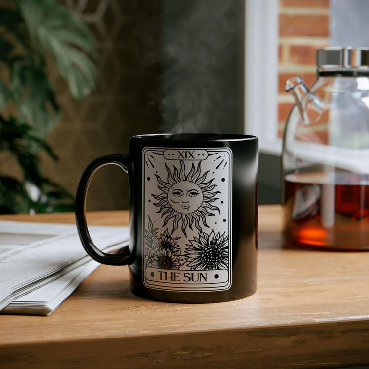 Celestial Black Mug - The Sun Tarot Card Coffee Cup, Mystical Psychic Gift, 11oz 15oz Mug, Tarot Card Readings, Mystic Drinking Cup The Aurora Touch