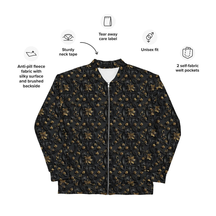 Exclusive 3D Black Gold Bomber Jacket for Men - Unique Design, Luxury Streetwear, Custom Fashion, Statement Outerwear