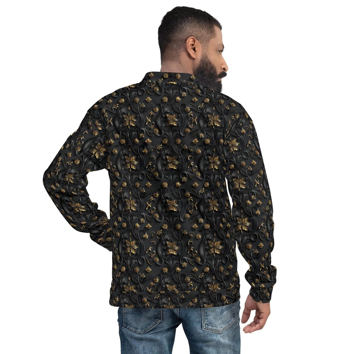 Exclusive 3D Black Gold Bomber Jacket for Men - Unique Design, Luxury Streetwear, Custom Fashion, Statement Outerwear