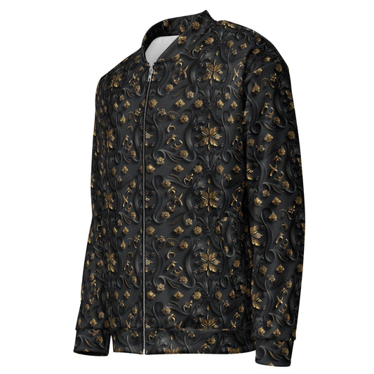 Exclusive 3D Black Gold Bomber Jacket for Men - Unique Design, Luxury Streetwear, Custom Fashion, Statement Outerwear