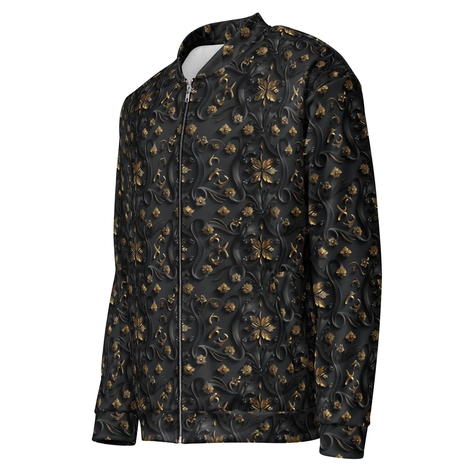 Exclusive 3D Black Gold Bomber Jacket for Men - Unique Design, Luxury Streetwear, Custom Fashion, Statement Outerwear