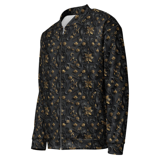 Exclusive 3D Black Gold Bomber Jacket for Men - Unique Design, Luxury Streetwear, Custom Fashion, Statement Outerwear