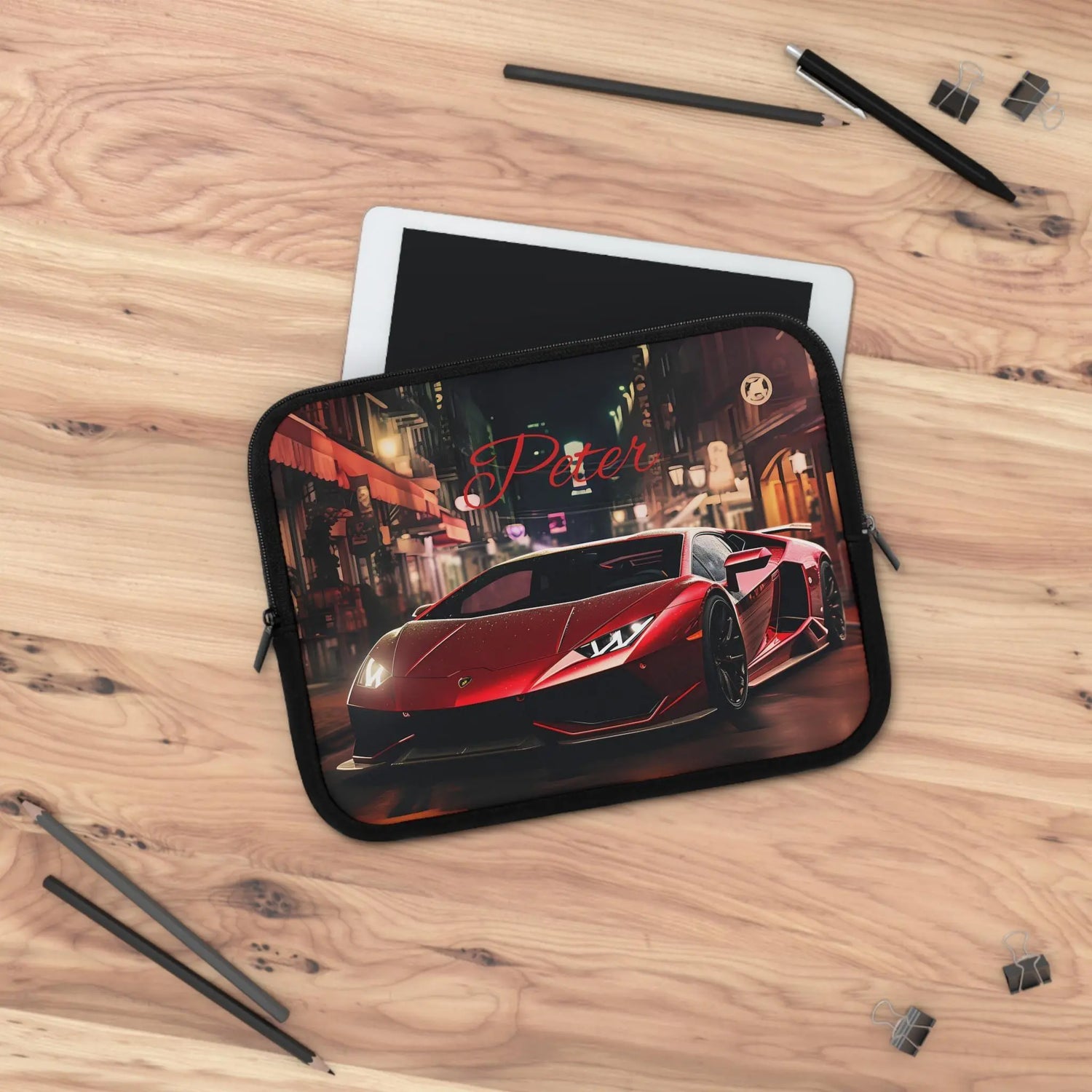 Sports Car Laptop Sleeve - Personalized Tech Case, Gift for Car Lovers, Custom Laptop Bag, Unique Present for Him, Red Lamborghini Design The Aurora Touch