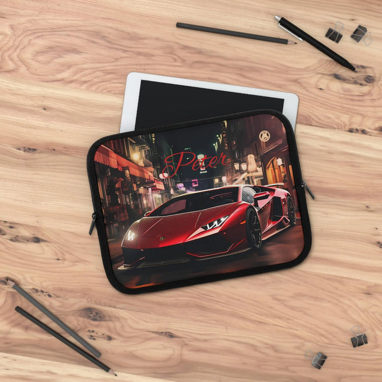 Sports Car Laptop Sleeve - Personalized Tech Case, Gift for Car Lovers, Custom Laptop Bag, Unique Present for Him, Red Lamborghini Design The Aurora Touch