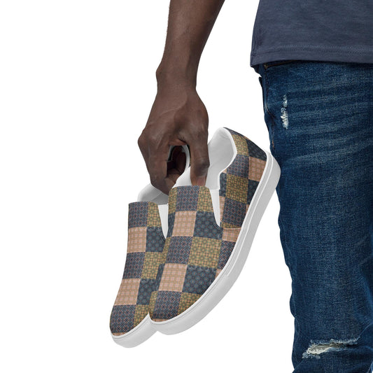 Men&#39;s Geo Checkered Slip-On Canvas Shoes | Trendy Comfortable Fashion Footwear | Stylish Everyday Shoes for Casual & Streetwear Outfits