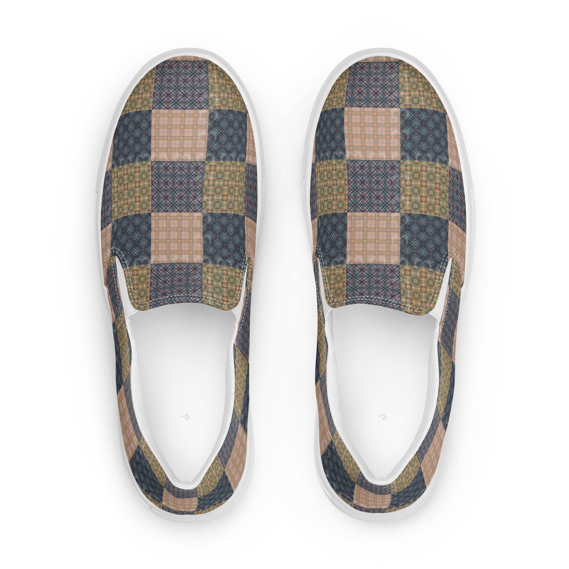 Men&#39;s Geo Checkered Slip-On Canvas Shoes | Trendy Comfortable Fashion Footwear | Stylish Everyday Shoes for Casual & Streetwear Outfits