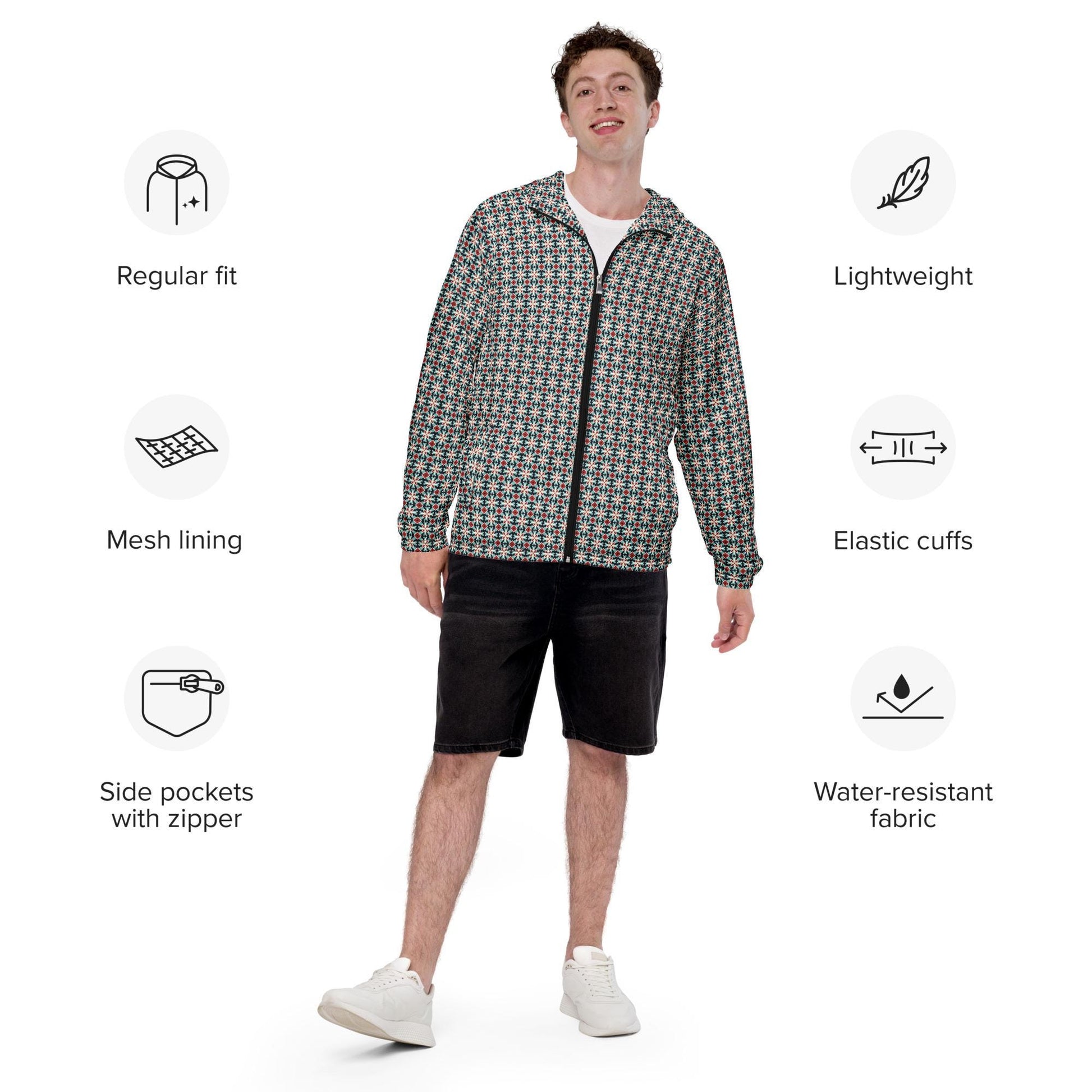 Men&#39;s Geometric Stylish Windbreaker Jacket | Trendy, Practical & Lightweight Outdoor Wear | Perfect for Casual Active Lifestyle | Waterproof