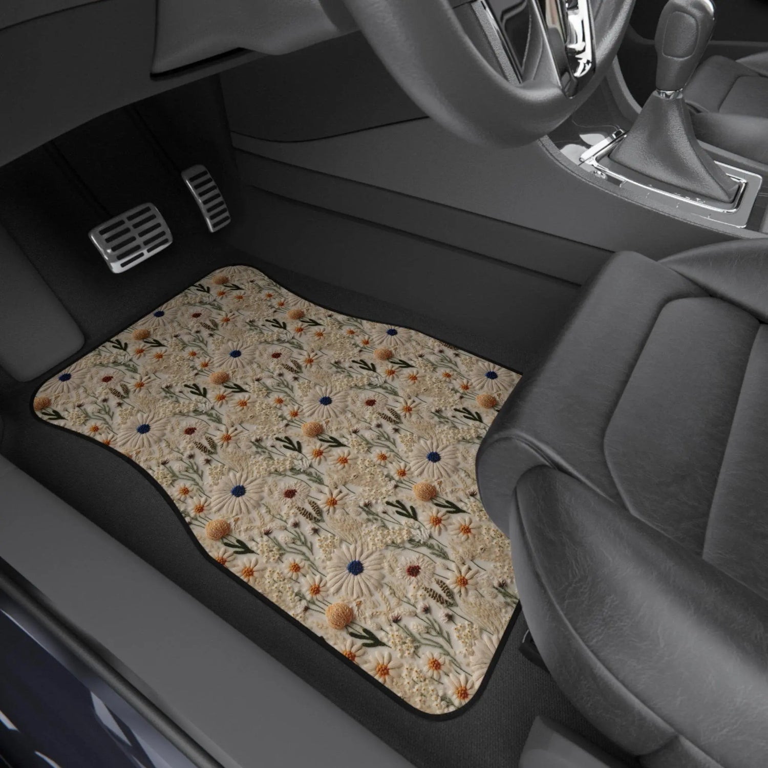 Floral Car Mats Set of 4, Elegant Car Accessories, Nature Inspired Vehicle Decor, Gifts for New Car Owners, Flower Design Floor Mats