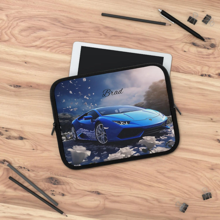 Personalized Car Lover Laptop Sleeve - Automotive Gift, Custom Tech Case, Stylish Computer Bag, Unique Present for Him, Blue Lamborghini The Aurora Touch