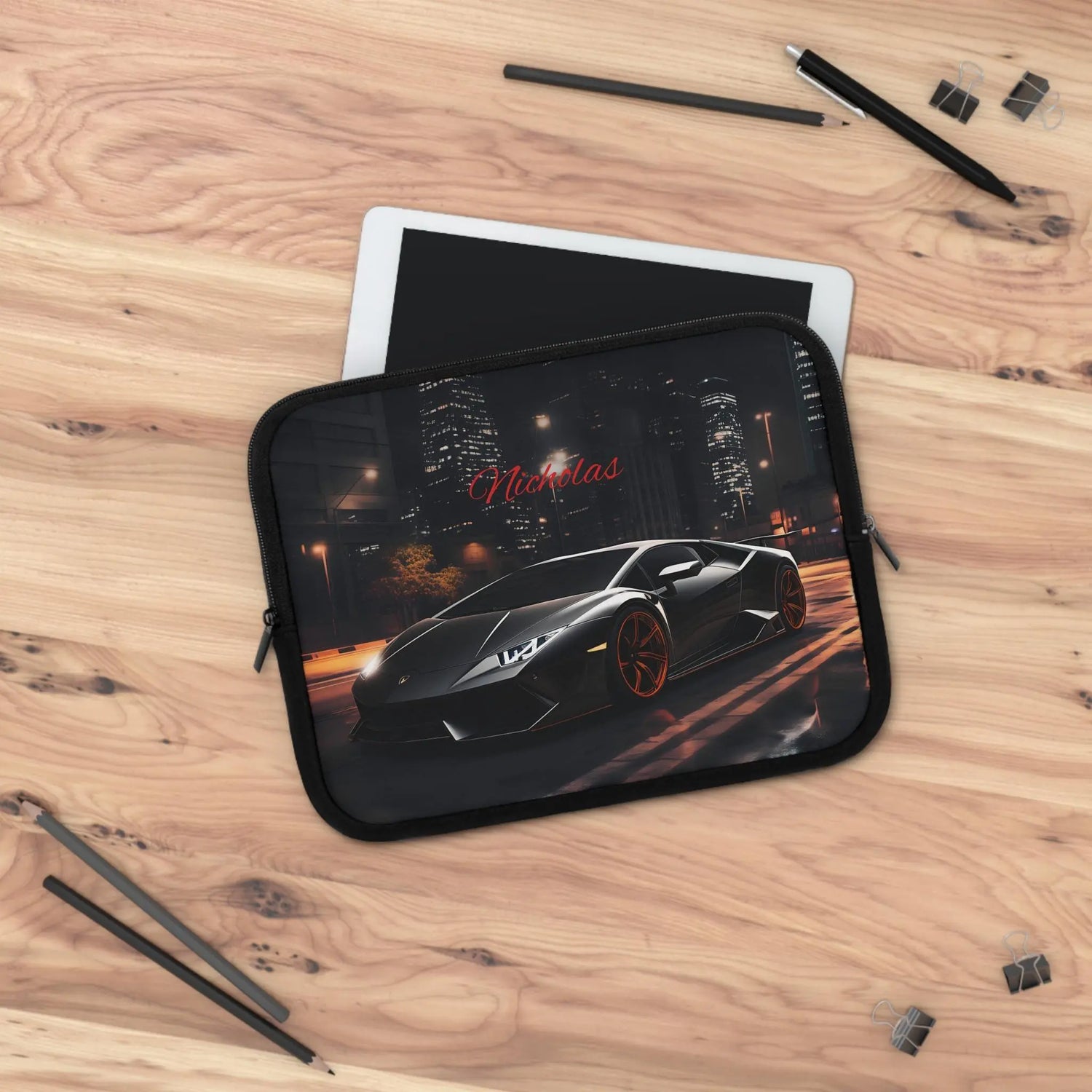Personalized Black Lamborghini Laptop Sleeve, Custom Tech Case, Gamer Gift, Online Class Accessory, Back to School The Aurora Touch