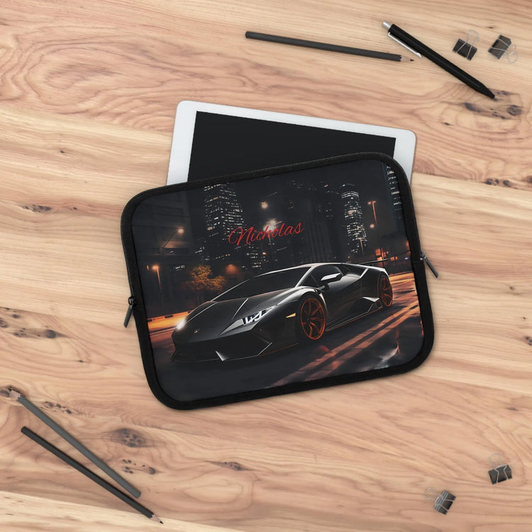 Personalized Black Lamborghini Laptop Sleeve, Custom Tech Case, Gamer Gift, Online Class Accessory, Back to School The Aurora Touch