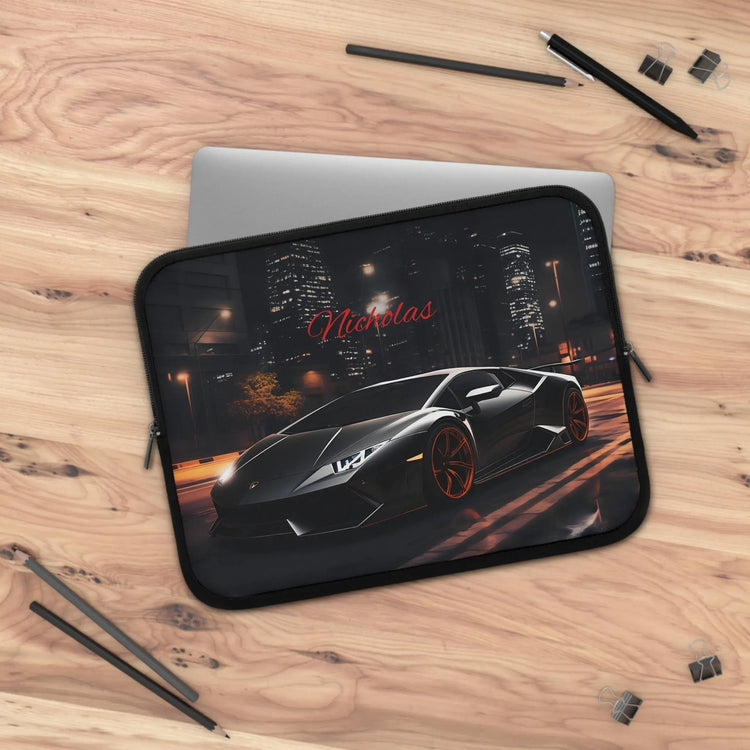 Personalized Black Lamborghini Laptop Sleeve, Custom Tech Case, Gamer Gift, Online Class Accessory, Back to School The Aurora Touch