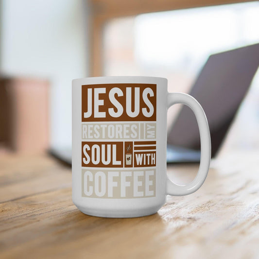 Ceramic Mug 15oz, inspirational large coffee novelty hot tea Jesus faith inspired drinking cup great for  pastor gift