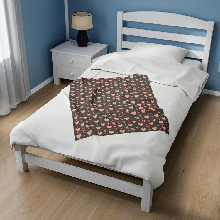 Cozy Heart Pattern Velveteen Plush Blanket, Soft Throw, Valentine&