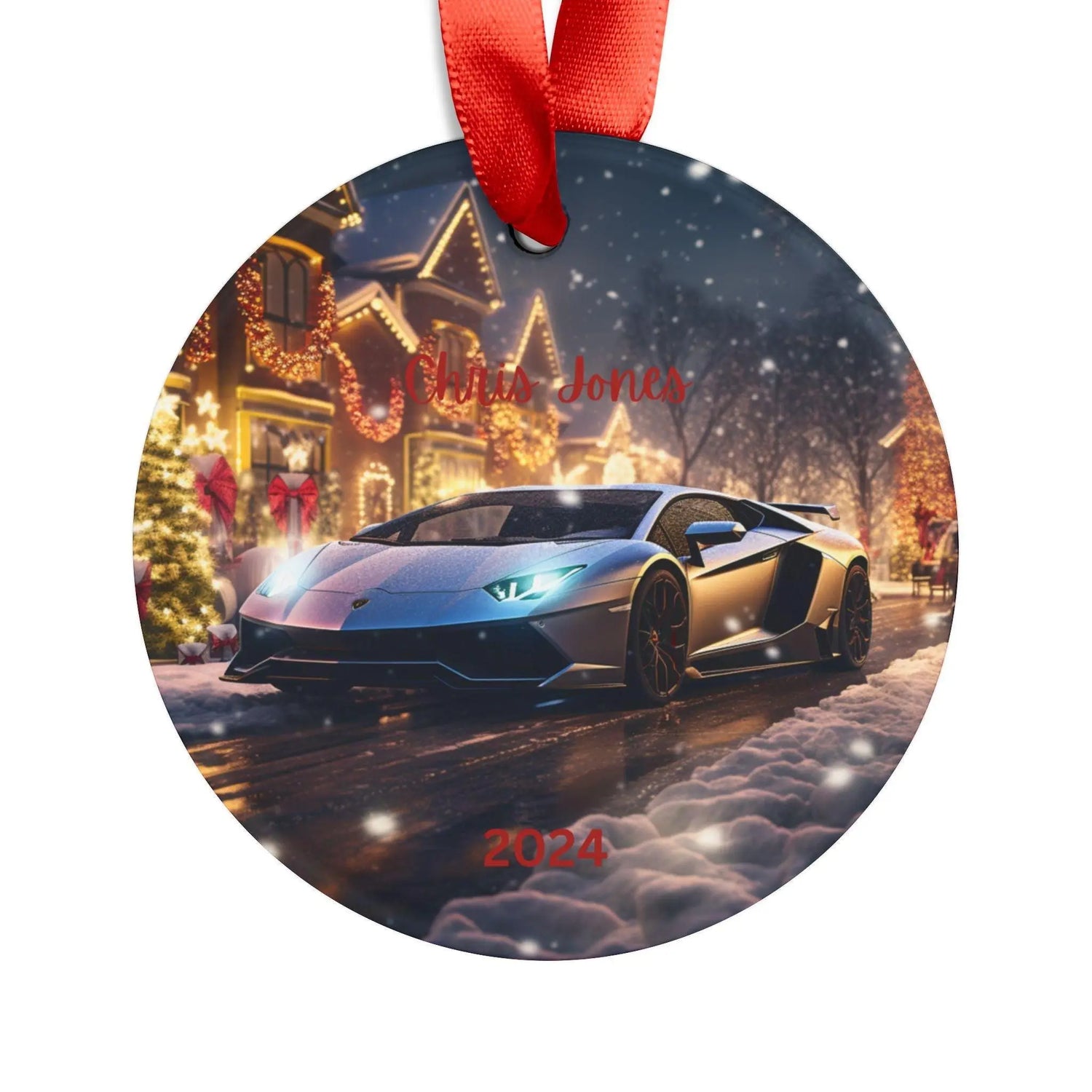 Personalized Silver Lamborghini Acrylic Ornament with Ribbon, Custom Name Gift, Holiday Decor, Car Lover Keepsake, Christmas Ornament 2024 The Aurora Touch