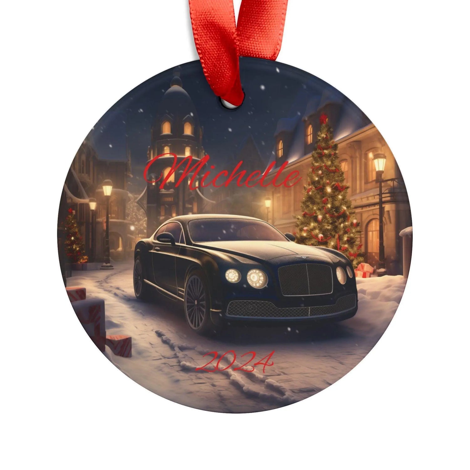 Personalized Acrylic Ornament, Holiday Decor, Custom Car Ornament, Christmas Gift, Keepsake Decoration, Winter Wonderland, Black Bentley The Aurora Touch