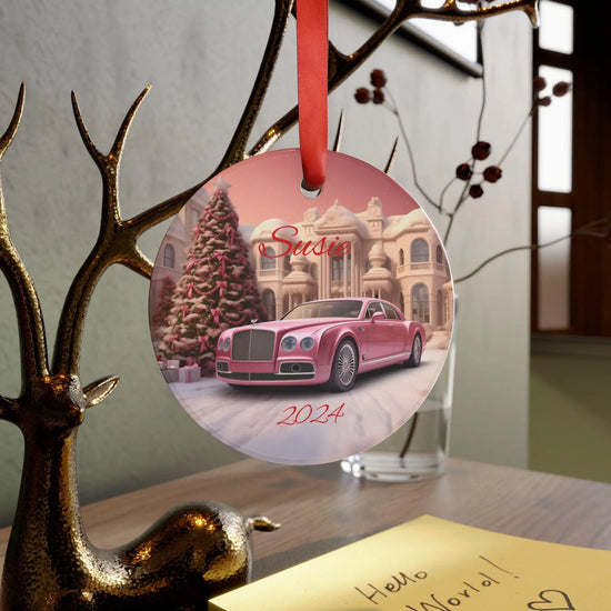 Personalized Acrylic Ornament, Pink Car Holiday Ornament, Custom Christmas Decor, Unique Gift for Her, Pink Rolls Royce, Vintage The Aurora Touch