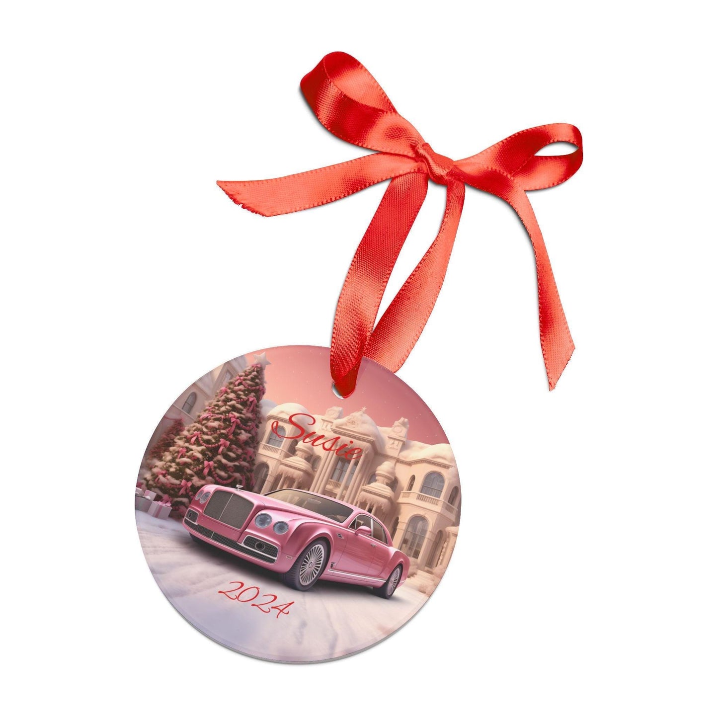 Personalized Acrylic Ornament, Pink Car Holiday Ornament, Custom Christmas Decor, Unique Gift for Her, Pink Rolls Royce, Vintage