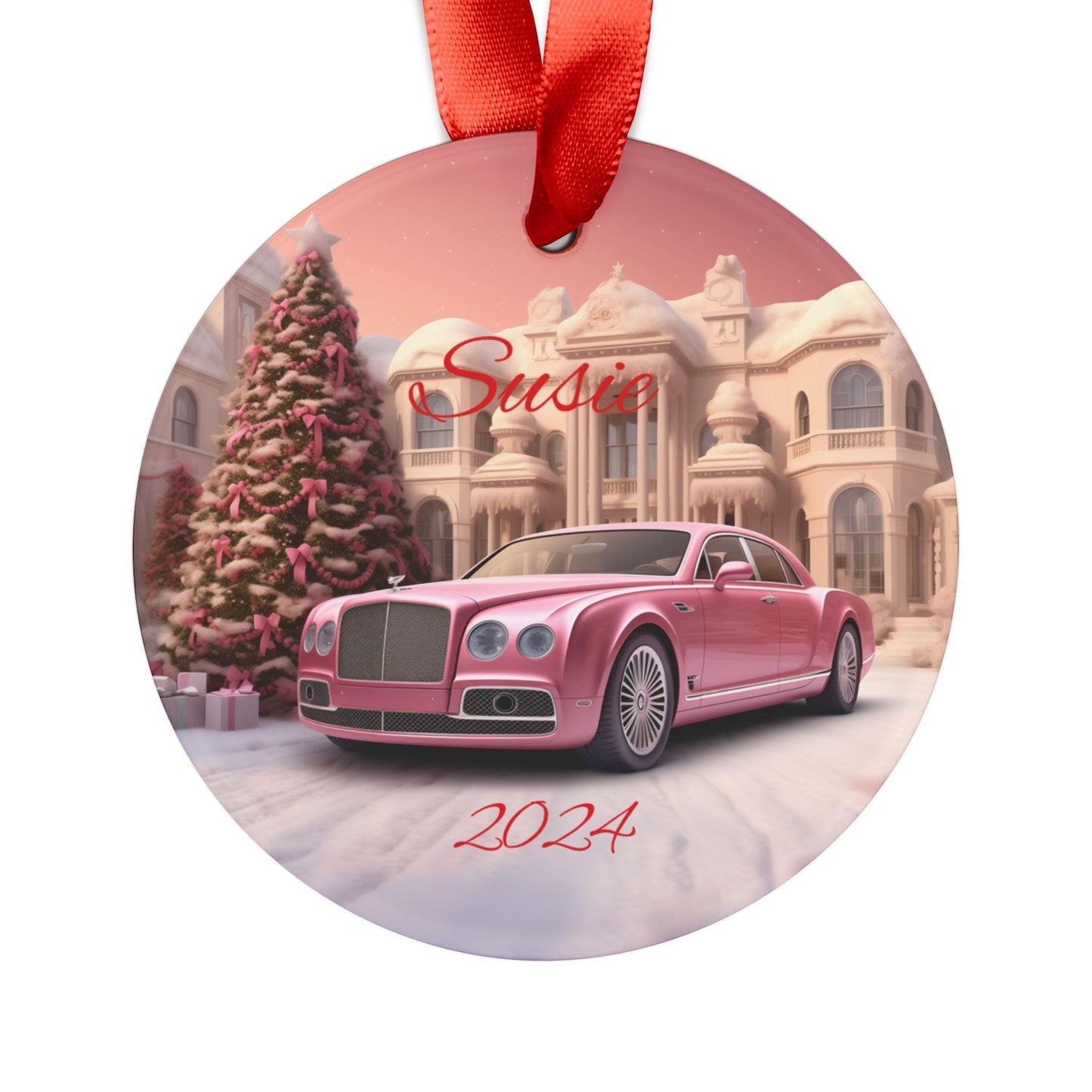 Personalized Acrylic Ornament, Pink Car Holiday Ornament, Custom Christmas Decor, Unique Gift for Her, Pink Rolls Royce, Vintage