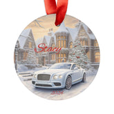Personalized Acrylic Ornament with Car and Winter Wonderland Scene, Holiday Decor, Christmas Gift, Customized Keepsake, White Bentley The Aurora Touch