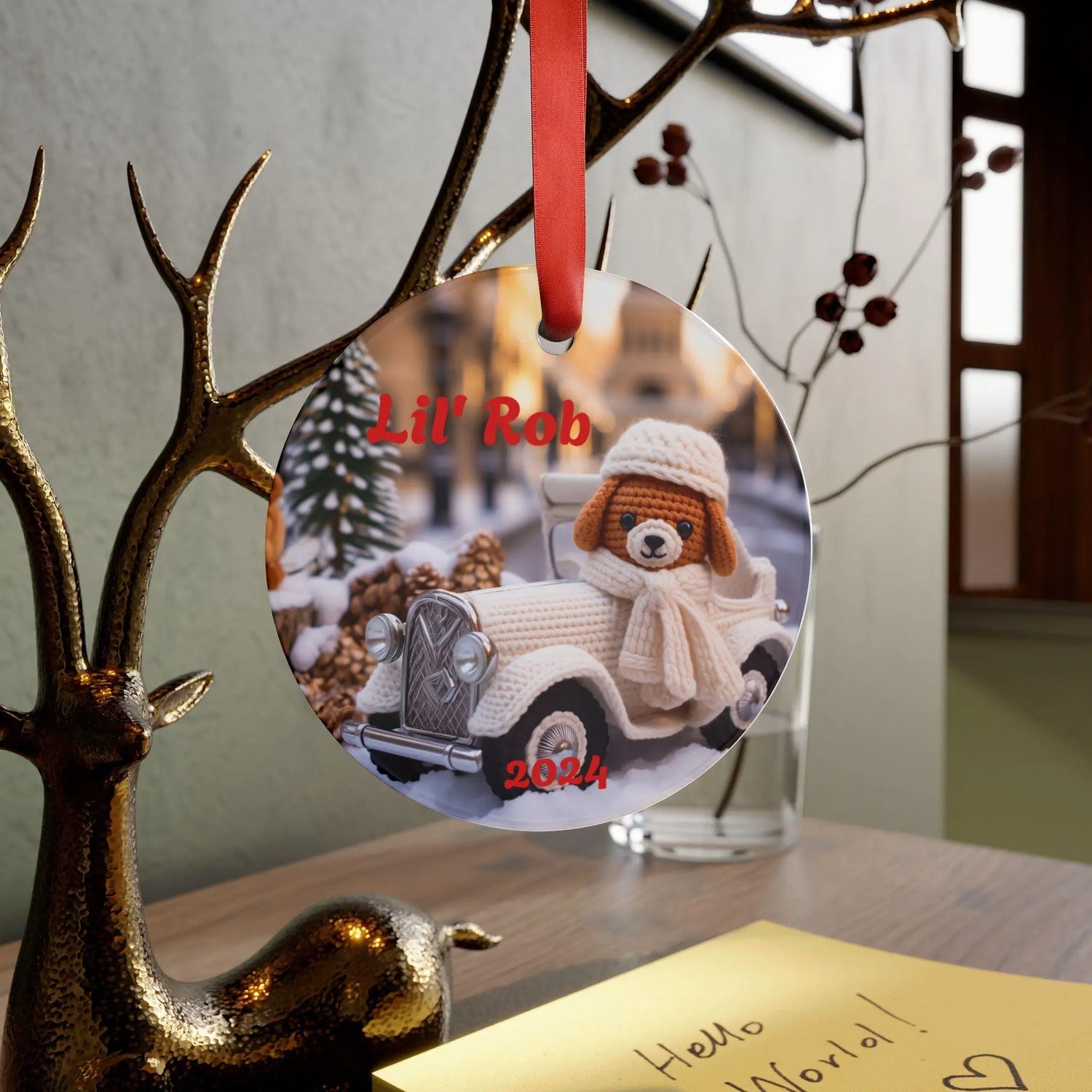 Personalized Acrylic Ornament with Dog Design, Custom Holiday Decor, Cute Pet-Themed Gift, Family Keepsake, Christmas Knit Decoration The Aurora Touch