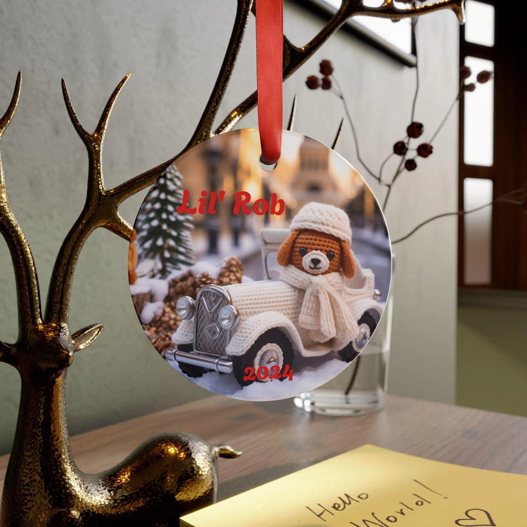 Personalized Acrylic Ornament with Dog Design, Custom Holiday Decor, Cute Pet-Themed Gift, Family Keepsake, Christmas Knit Decoration The Aurora Touch