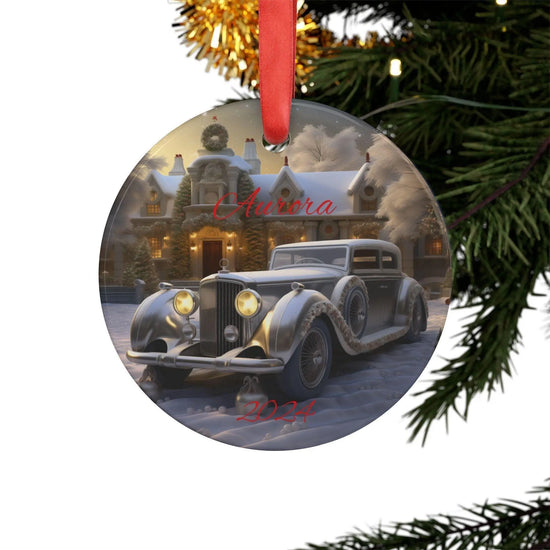 Vintage Car Christmas Ornament, Personalized Holiday Decoration, Festive Keepsake, Family Gift, Winter Wonderland Decor The Aurora Touch