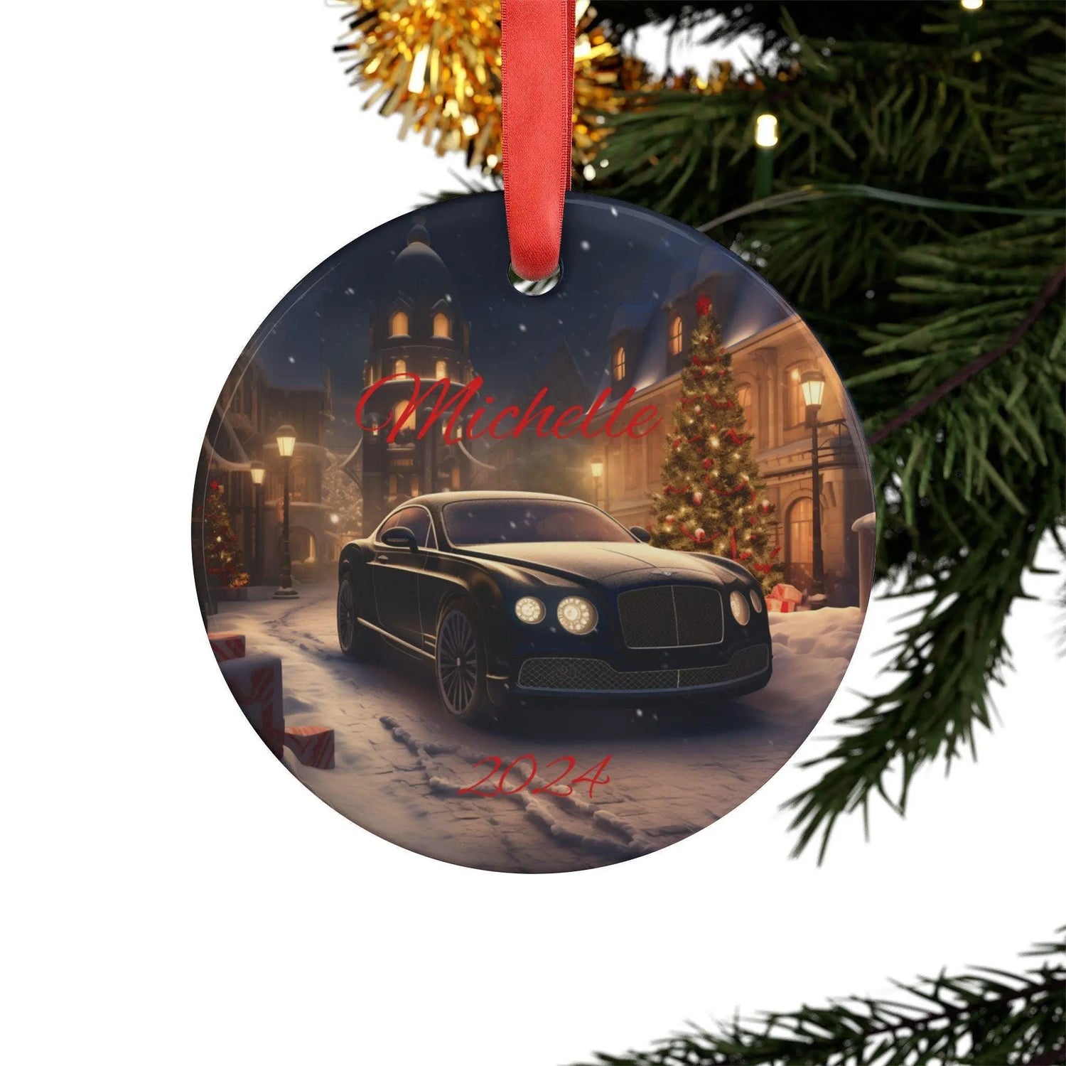 Personalized Acrylic Ornament, Holiday Decor, Custom Car Ornament, Christmas Gift, Keepsake Decoration, Winter Wonderland, Black Bentley The Aurora Touch