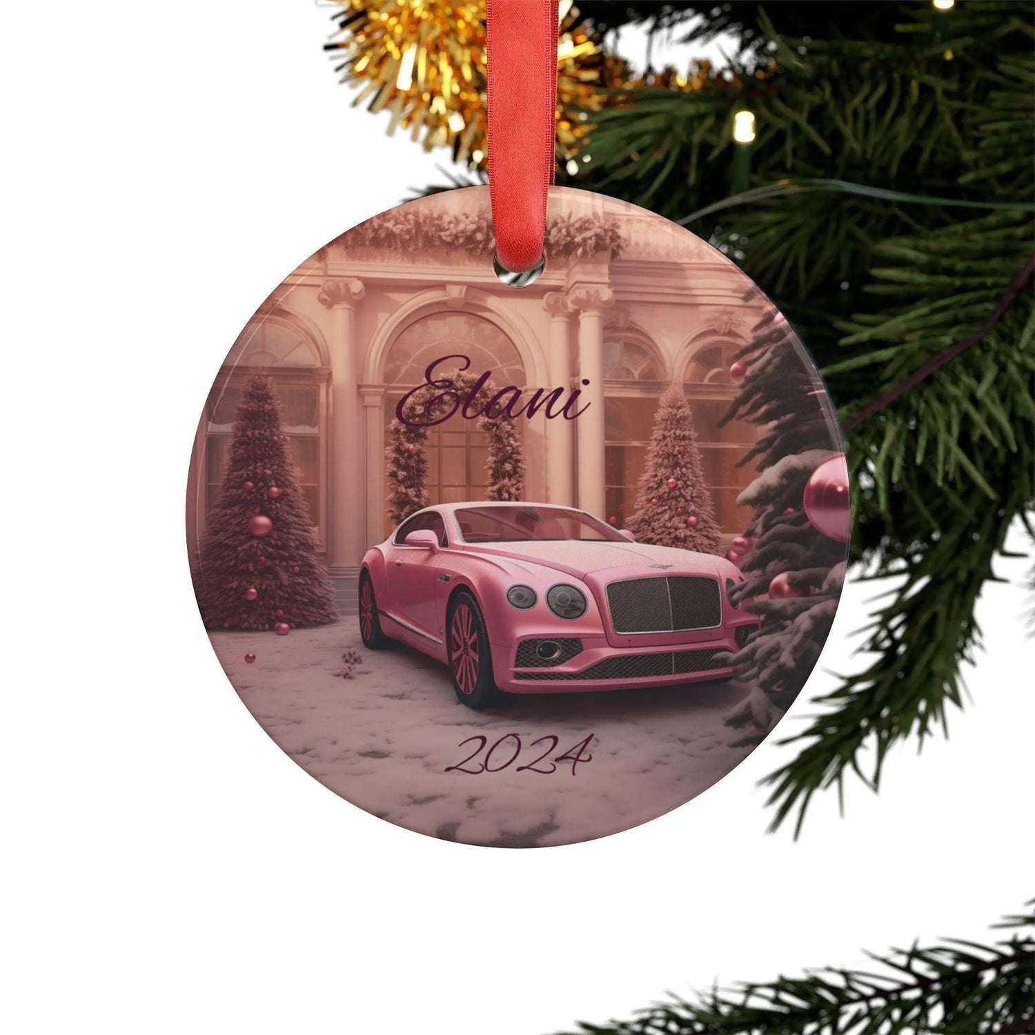 Personalized Acrylic Holiday Ornament, Christmas Decoration, Custom Car Ornament, Unique Gift, Tree Decor 2024, Pink Bentley The Aurora Touch