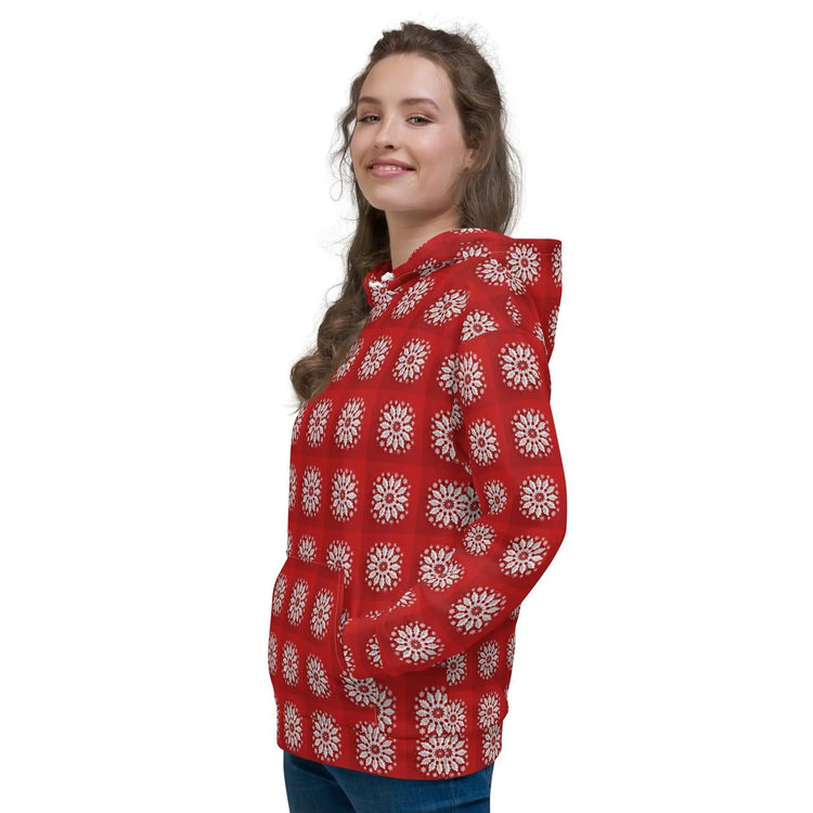 Festive Red Snowflake Design Hoodie – Cozy Xmas Holiday Sweatshirt for Women The Aurora Touch