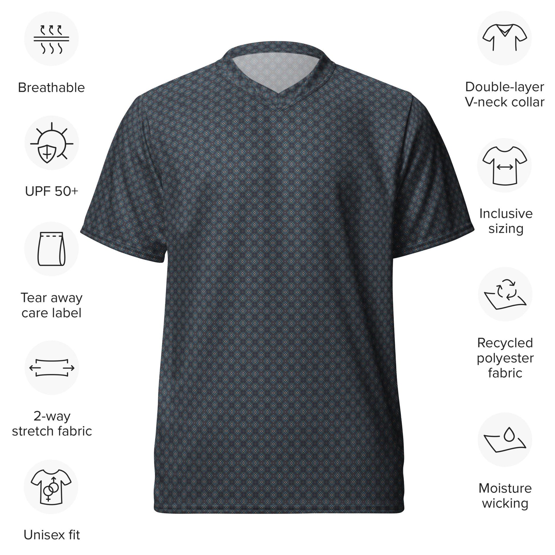 Eco-Friendly Men&#39;s Geometric All-Over Print Sports Jersey – Recycled Fabric Men Athletic and Casual Everyday Wear