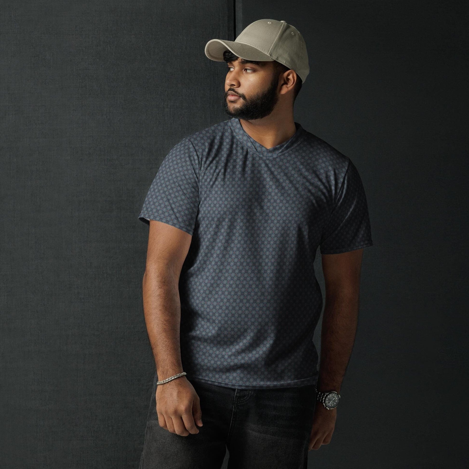 Eco-Friendly Men&#39;s Geometric All-Over Print Sports Jersey – Recycled Fabric Men Athletic and Casual Everyday Wear