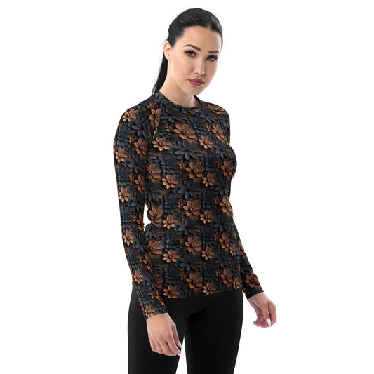 Captivating Warm Floral Colors Women's Rash Guard – Vibrant All-Over Print for Style & Comfort