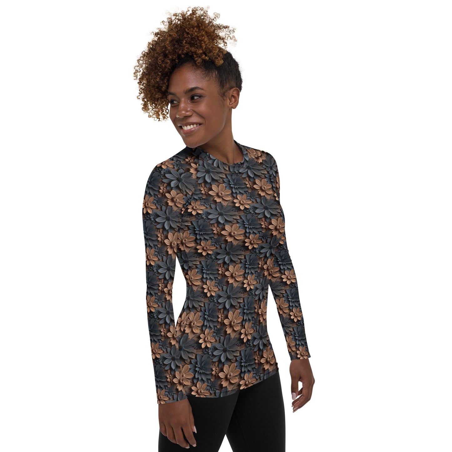 Captivating Warm Floral Colors Women&#39;s Rash Guard – Vibrant All-Over Print for Style & Comfort
