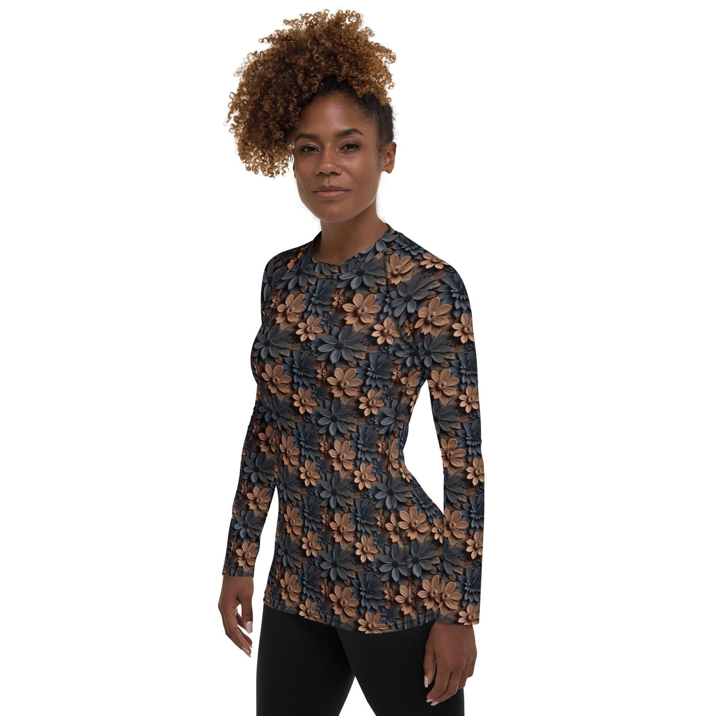 Captivating Warm Floral Colors Women&#39;s Rash Guard – Vibrant All-Over Print for Style & Comfort
