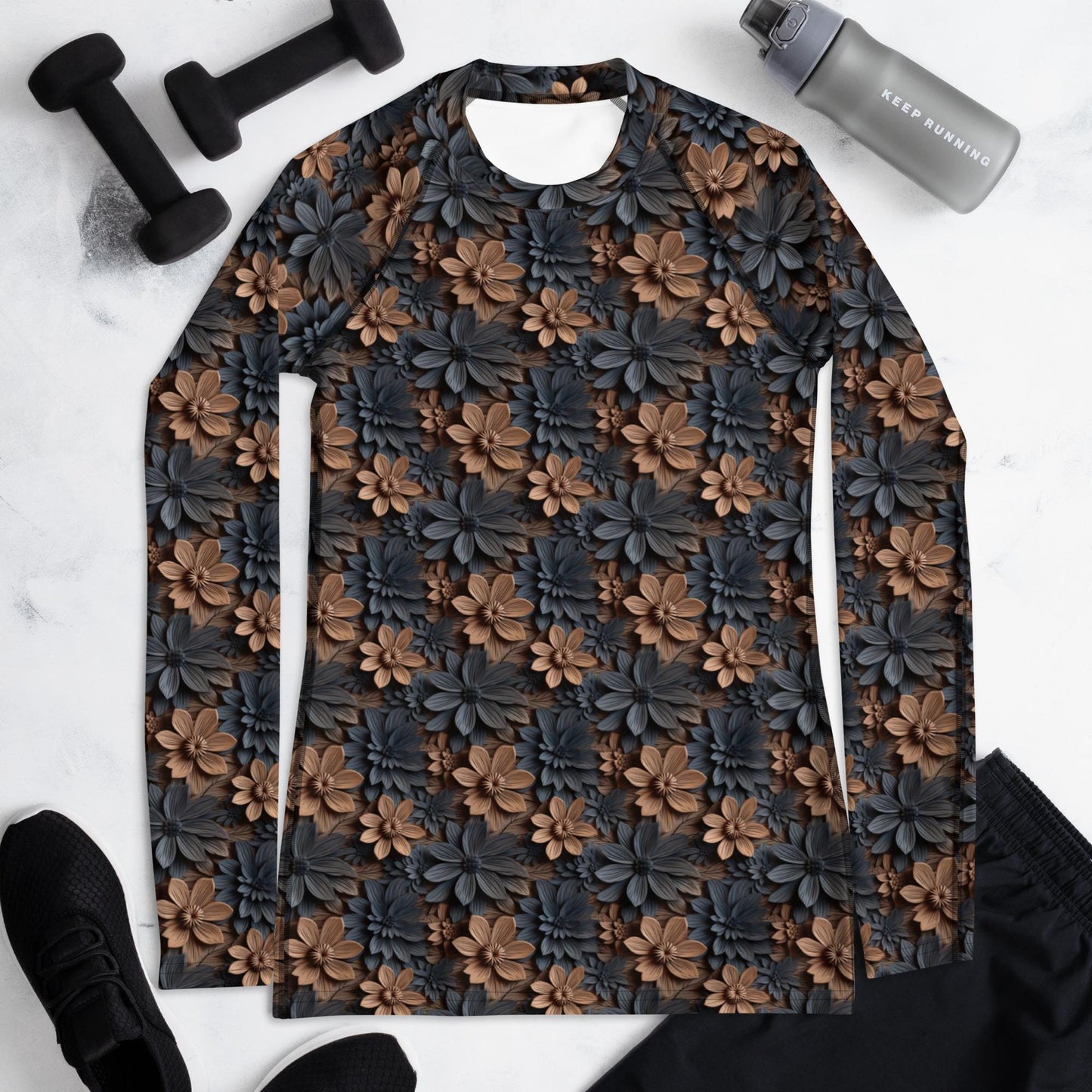 Captivating Warm Floral Colors Women&#39;s Rash Guard – Vibrant All-Over Print for Style & Comfort