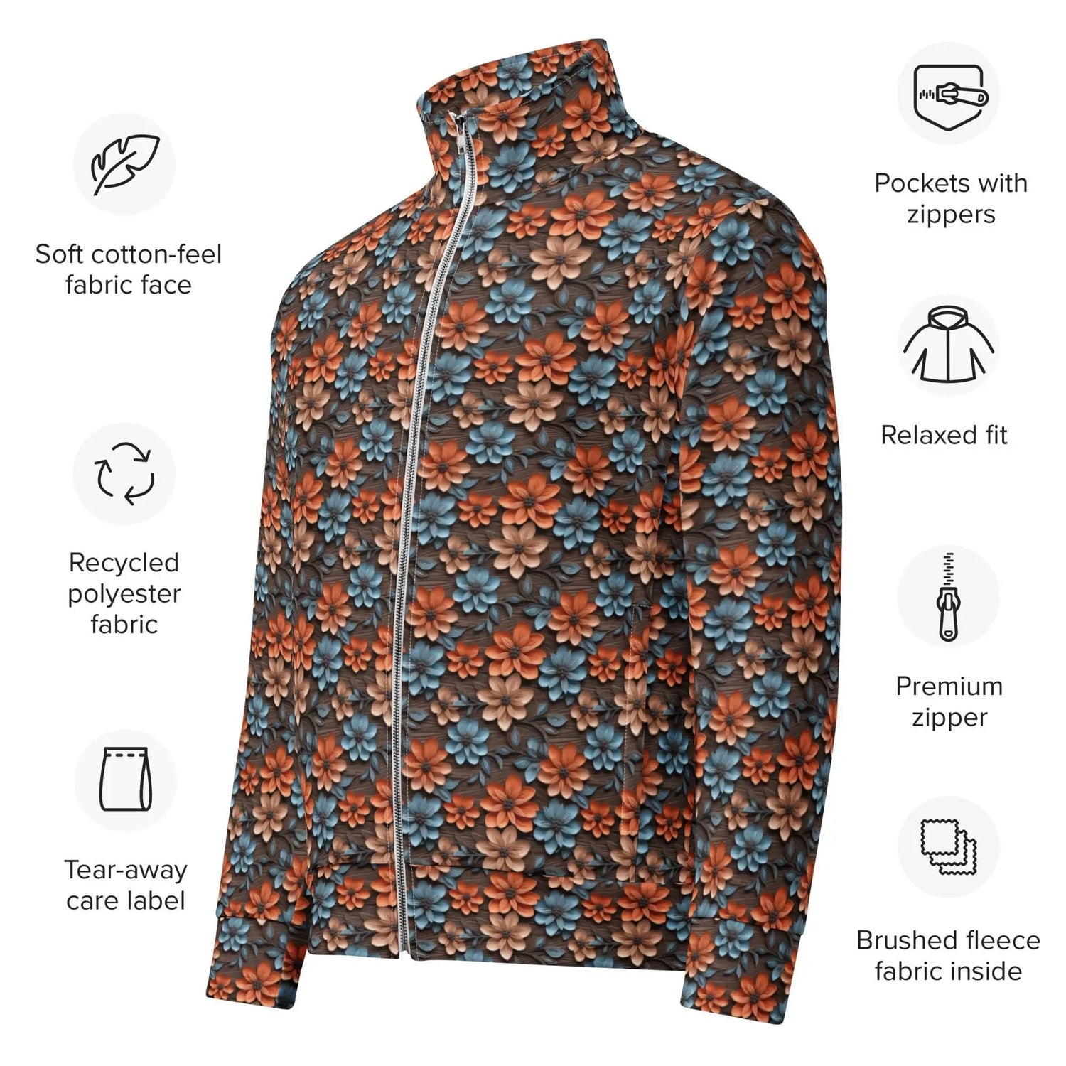 Beautiful Floral Pattern Female Unisex Track Jacket – Stylish & Comfortable Sportswear for Every Season