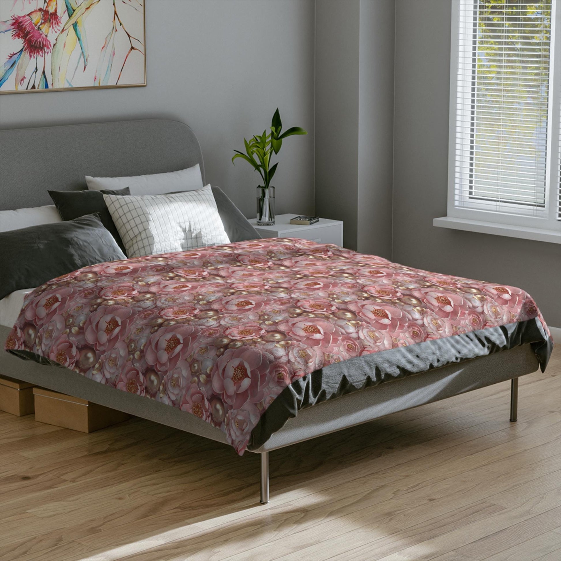 Blush Floral Velveteen Microfiber Blanket - Cozy Home Decor, Luxury Throw Blanket, Gift for Her, 3D Bedroom Accent, Wedding Gift