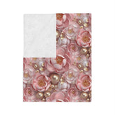 Blush Floral Velveteen Microfiber Blanket - Cozy Home Decor, Luxury Throw Blanket, Gift for Her, 3D Bedroom Accent, Wedding Gift