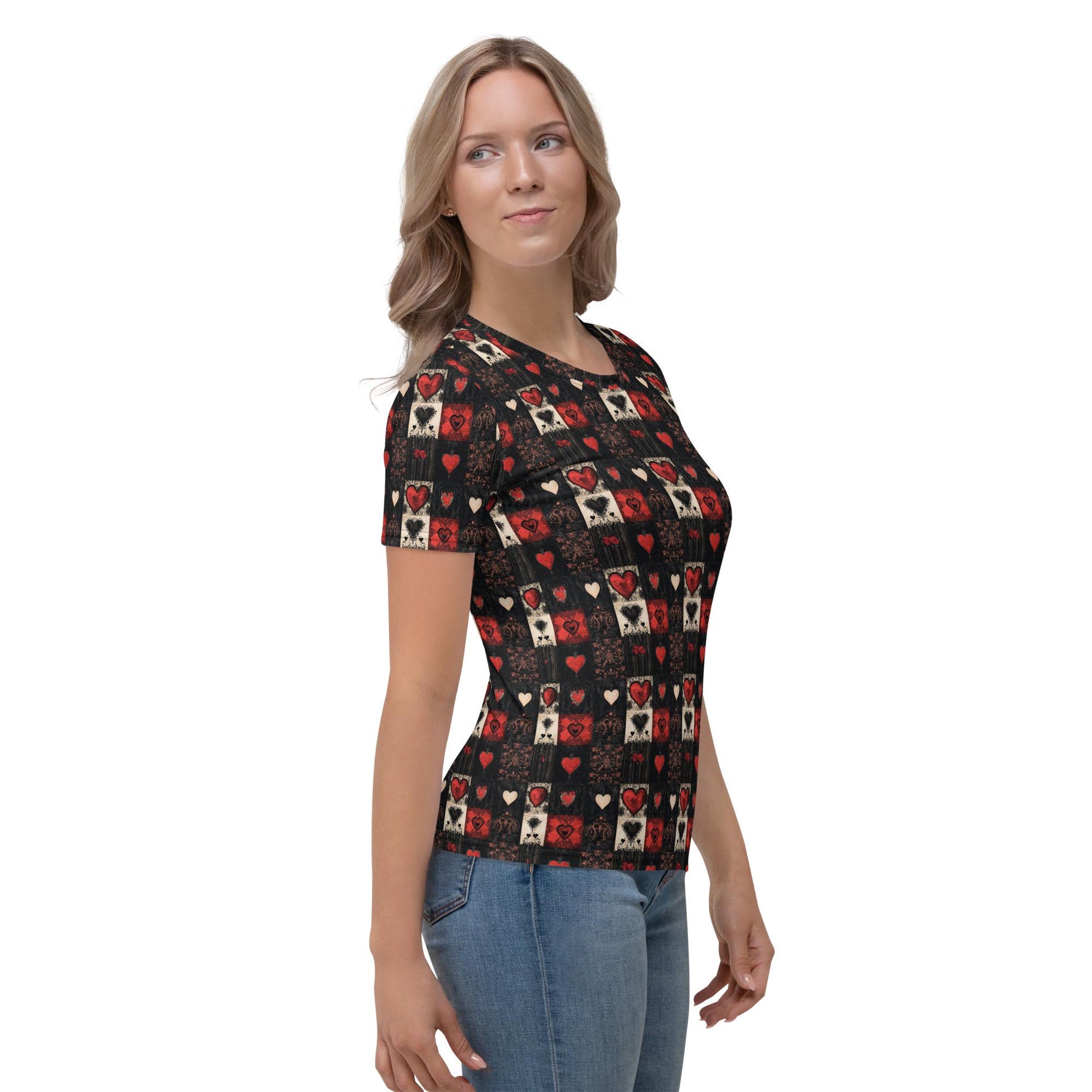 Women&#39;s Gothic Valentines All-Over Print Tee – Bold & Edgy Valentine&#39;s Day Shirt for Trendsetters&quot;