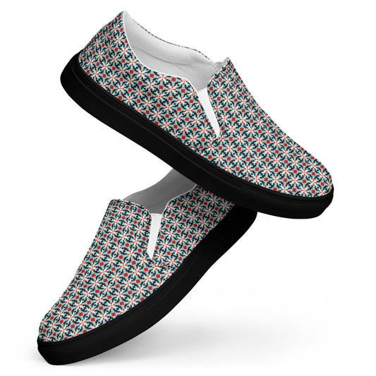 Men&#39;s Geometric All-Over Print Canvas Slip-On Shoes – Trendy & Comfortable Casual Footwear